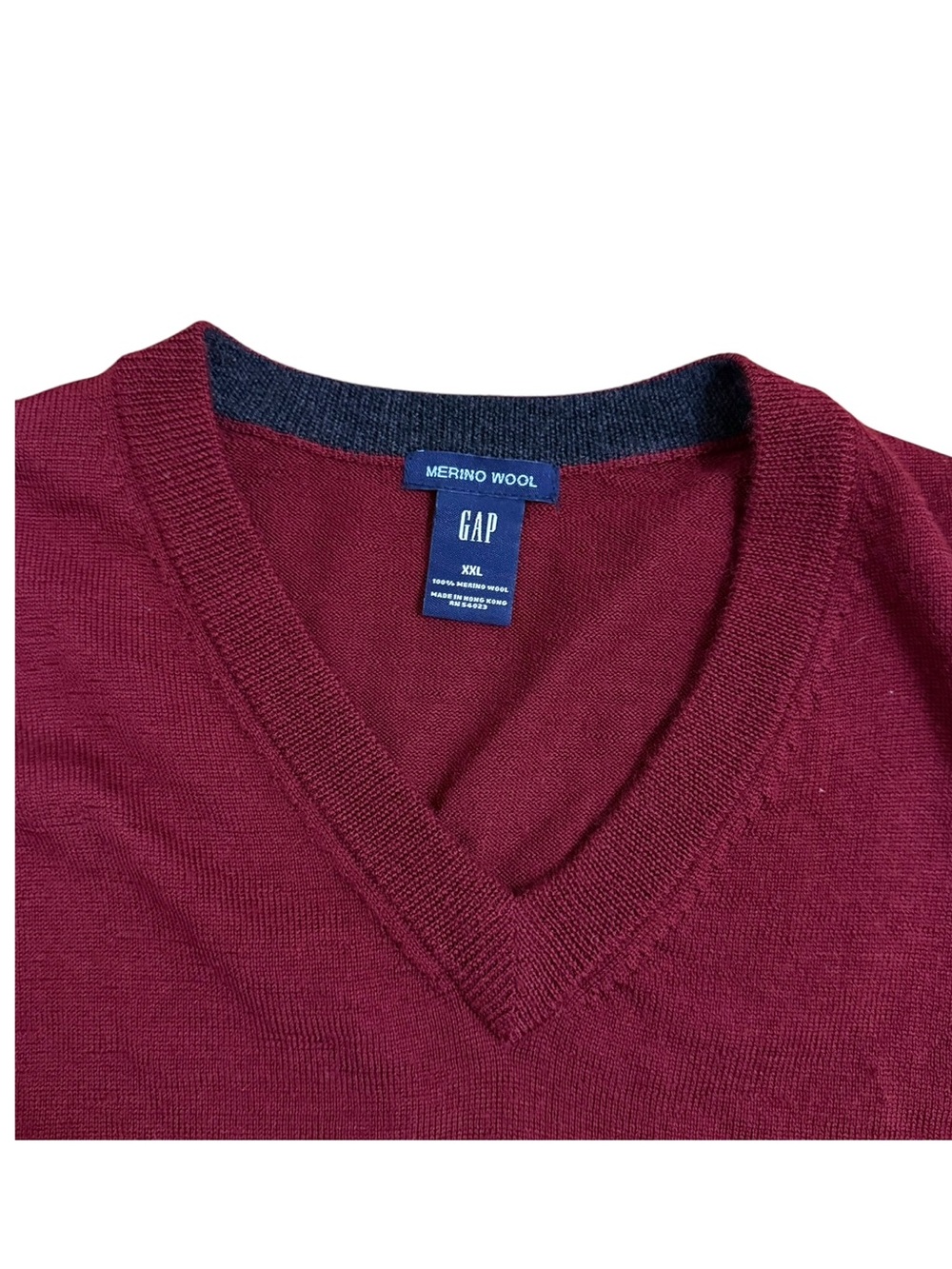 Vintage Gap Y2K Merino Wool Knit Pullover Sweater Mens XXL Burgundy Red V-Neck - Picture 6 of 12